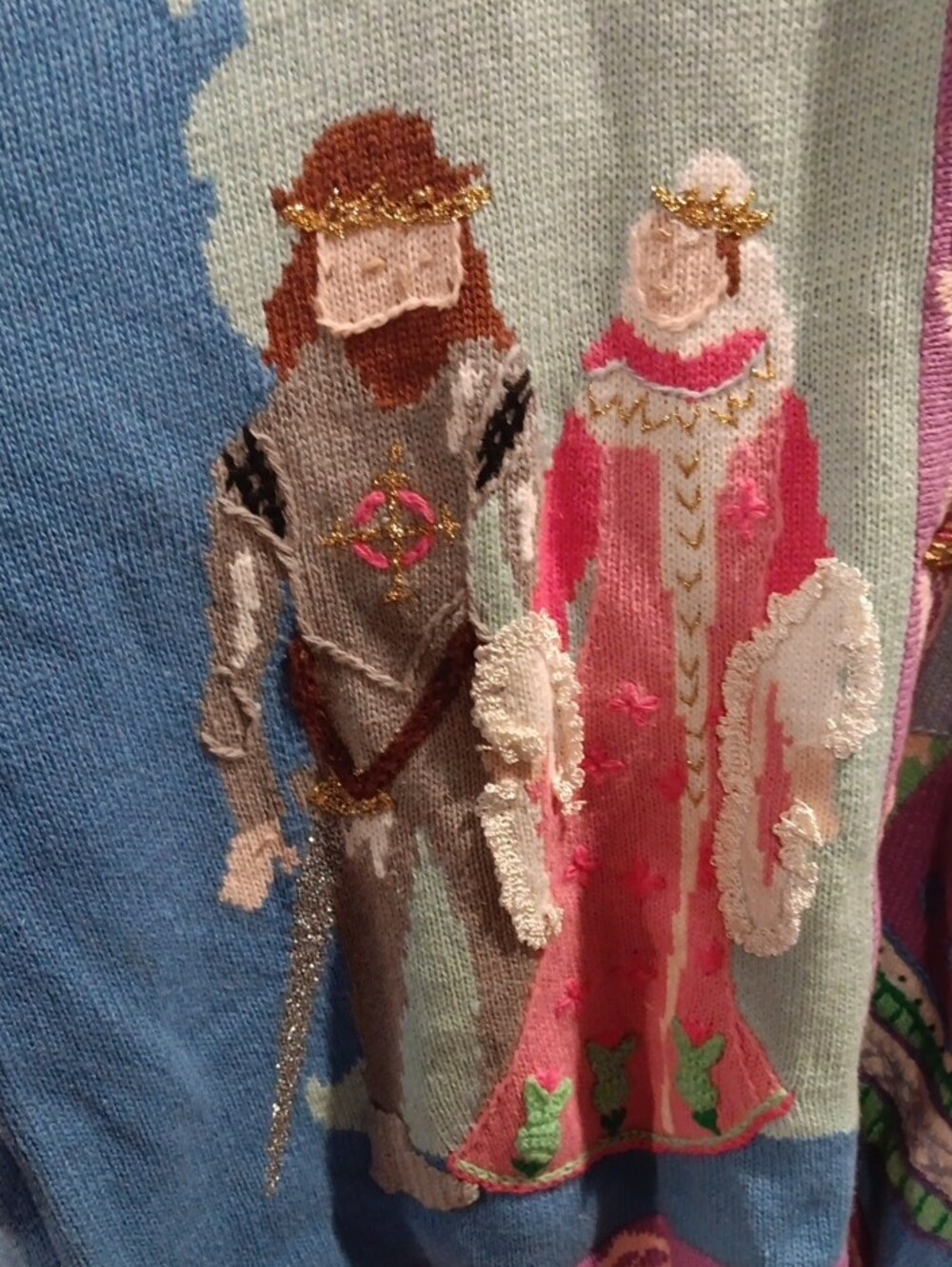 Storybook Knits Novelty Princess & Knight Cardigan - Blue, Pink, Green, Purple - Picture 5 of 6